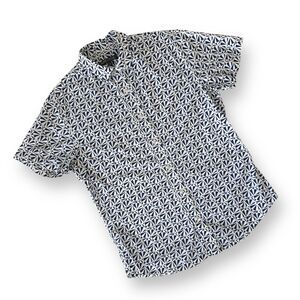 Slate & Stone Blue & White Geometric Camp Shirt Short Sleeve Button-up Men Sz M‎